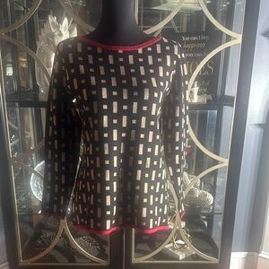 Charter Club Black and Tan Crew Neck Sweater with Geometric Pattern